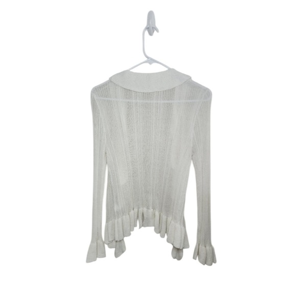EUC White Cupio Cardigan lightweight sweater Medium Ruffle Beauty Anthropologie - Picture 2 of 5
